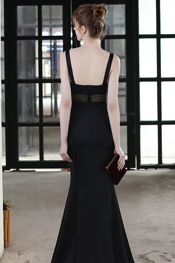 Black Straps Sheer Slit Mermaid Long Formal Dress